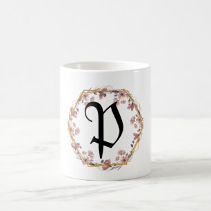 Modern watercolor gradient flowers Monogram Name Coffee Mug