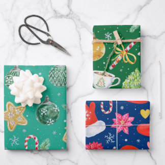 Modern Watercolor Green and Blue Christmas Wrapping Paper Sheet