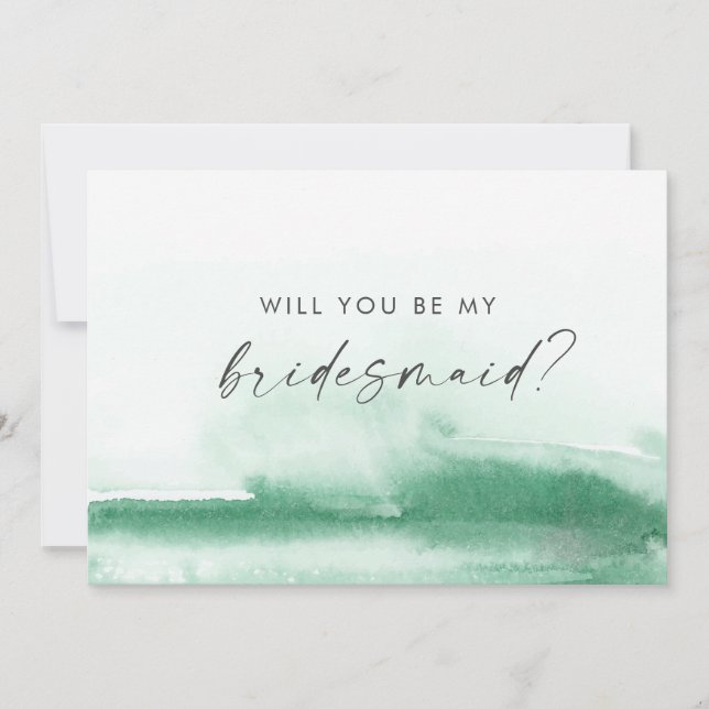 Modern Watercolor | Green Bridesmaid Proposal Card (Front)