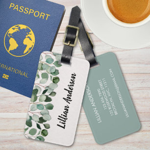 Modern Watercolor Green Eucalyptus Floral Luggage Tag
