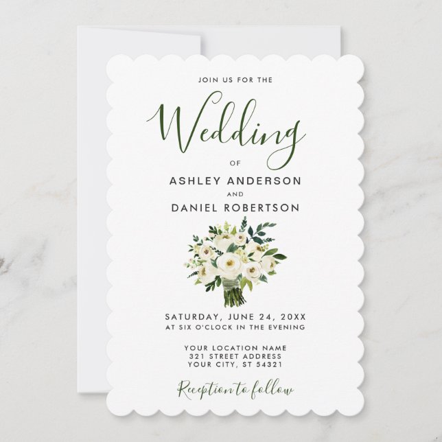 Modern Watercolor Green Floral Wedding Invitation (Front)