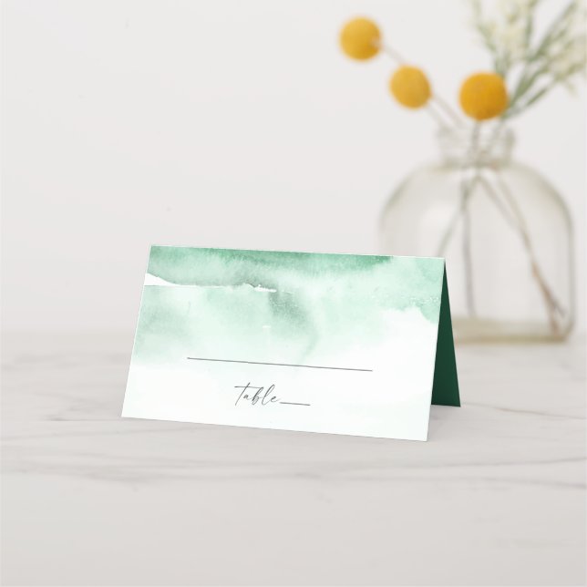 Modern Watercolor | Green Folded Wedding Place Card (Front)