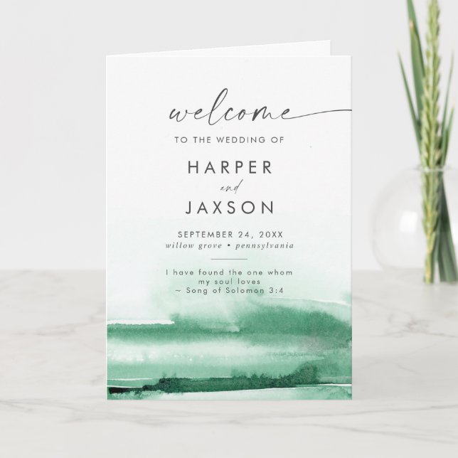 Modern Watercolor | Green Folded Wedding Program Programme (Front)