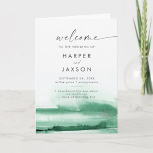 Modern Watercolor   Green Folded Wedding Program Programme
