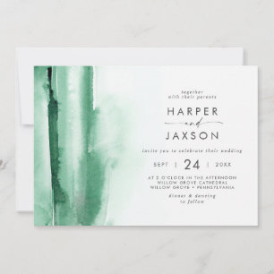 Modern Watercolor Green Horizontal Wedding Invitation