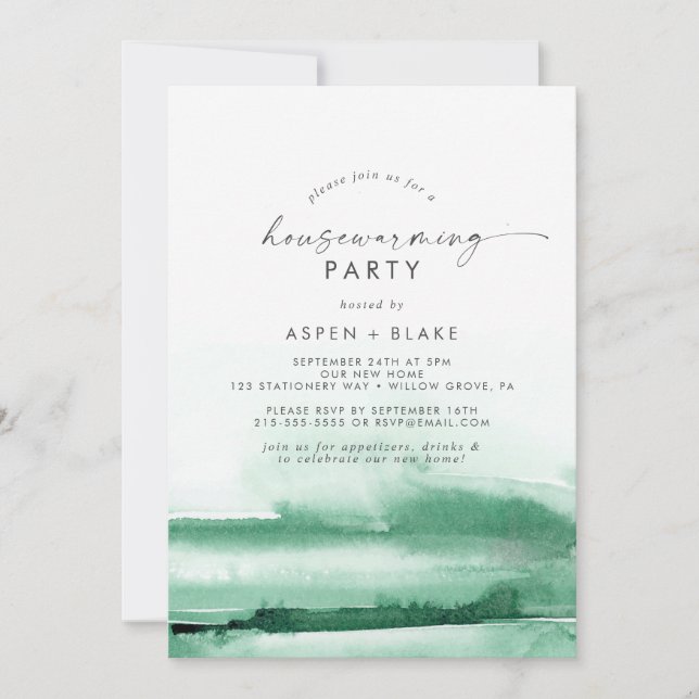 Modern Watercolor | Green Housewarming Party Invitation (Front)