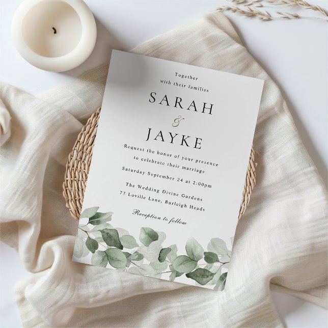 Modern Watercolor Green Leaf Elegant Wedding Invitation (Creator Uploaded)