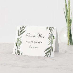 Modern Watercolor Green Leaf Wedding Thank You