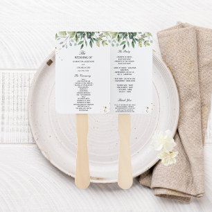 Modern Watercolor Green Leaves Branch Hand Fan