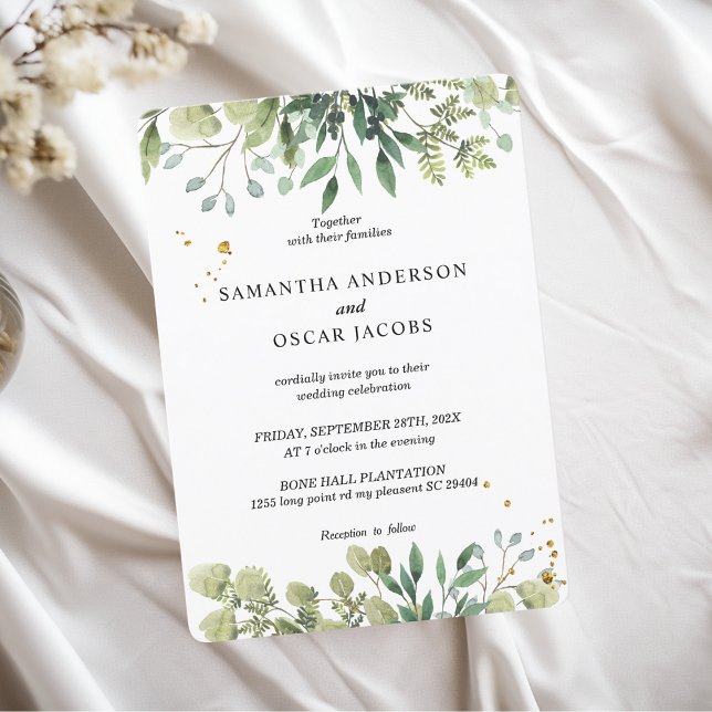 Modern Watercolor Green Leaves Branch Invitation (Creator Uploaded)