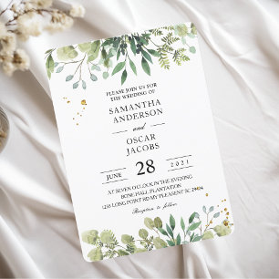 Modern Watercolor Green Leaves Branch Invitation