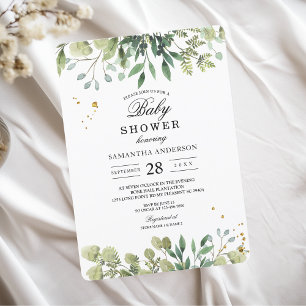Modern Watercolor Green Leaves Branch Invitation