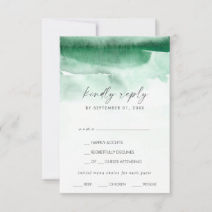 Modern Watercolor Green Menu Choice RSVP Card