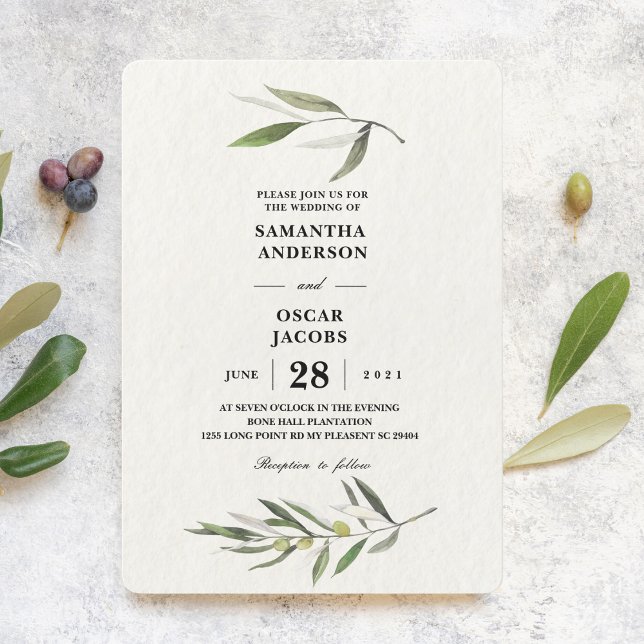 Modern Watercolor Green Olive Branch Invitation (Creator Uploaded)