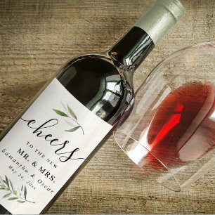 Modern Watercolor Green Olive Branch  Wine Label