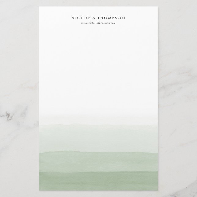 Modern Watercolor Green Ombre Personalised Stationery (Front)