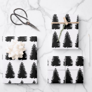 Modern Watercolor Green Pine Tree Christmas Wrapping Paper Sheet