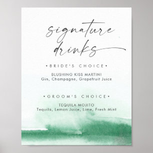 Modern Watercolor   Green Signature Drinks Sign