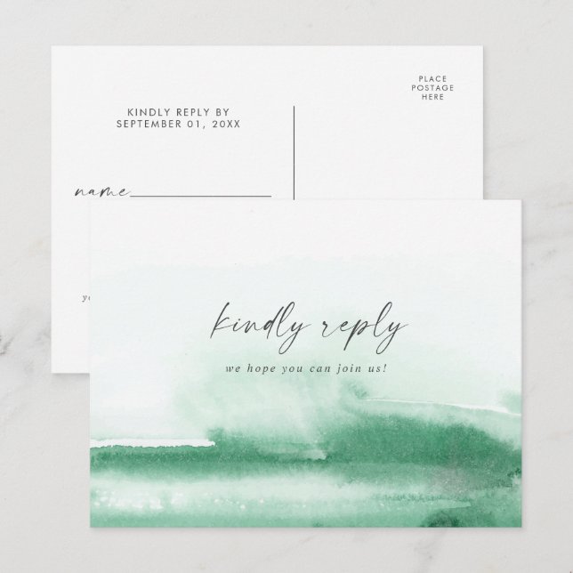 Modern Watercolor Green Song Request RSVP Postcard (Front/Back)