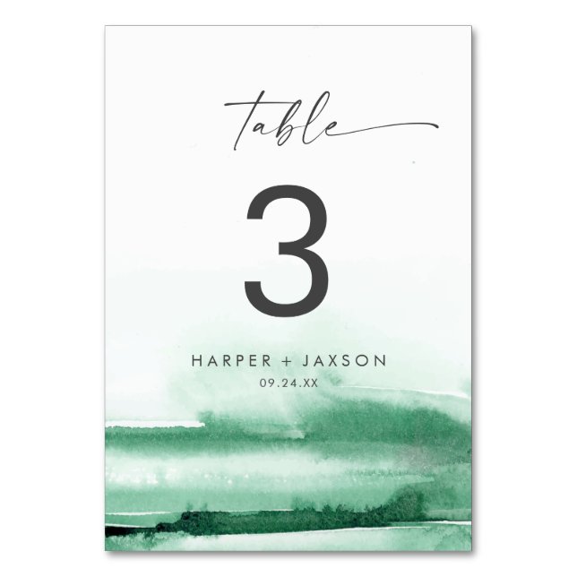 Modern Watercolor | Green Table Number (Front)