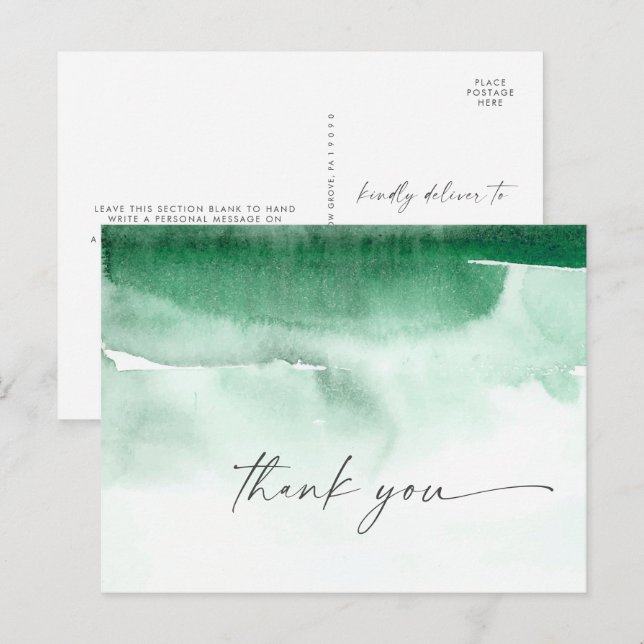 Modern Watercolor | Green Thank You Postcard (Front/Back)