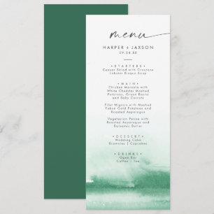 Modern Watercolor Green Wedding Dinner Menu