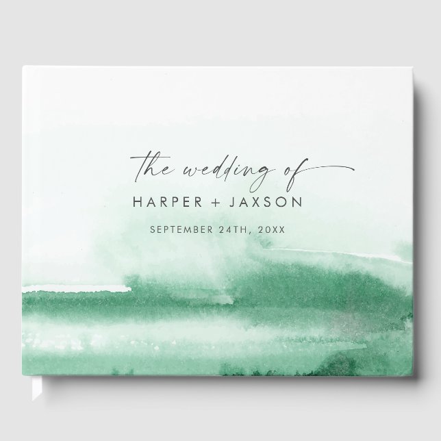 Modern Watercolor | Green Wedding Guest Book (Front)