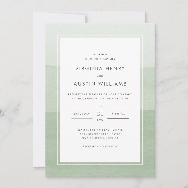 Modern Watercolor Green Wedding Invitation (Front)