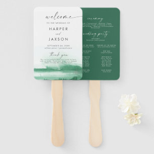 Modern Watercolor   Green Wedding Program Hand Fan