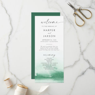 Modern Watercolor   Green Wedding Program Programme