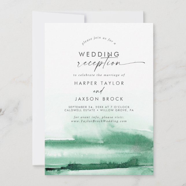 Modern Watercolor | Green Wedding Reception Invitation (Front)