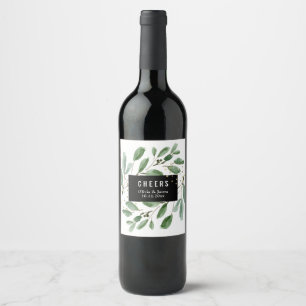 Modern Watercolor Greenery and Gold   Cheers Wine Label