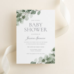 Modern Watercolor Greenery Baby Shower Invitation