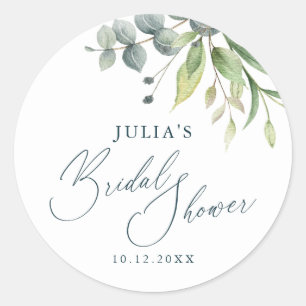 Modern Watercolor Greenery Bridal Shower Classic Round Sticker