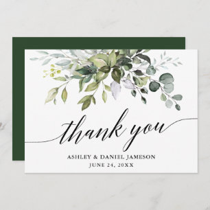 Modern Watercolor Greenery Calligraphy Wedding Thank You Card