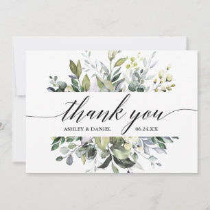 Modern Watercolor Greenery Calligraphy Wedding Thank You Card