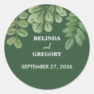 Modern Watercolor Greenery Emerald Green Wedding Classic Round Sticker