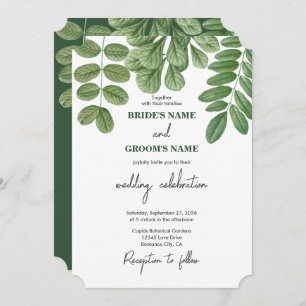 Modern Watercolor Greenery Emerald Green Wedding Invitation