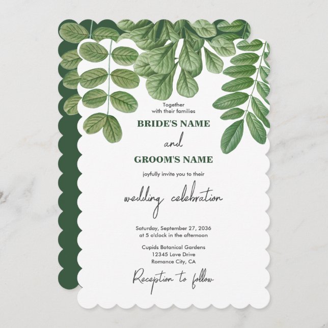 Modern Watercolor Greenery Emerald Green Wedding Invitation (Front/Back)