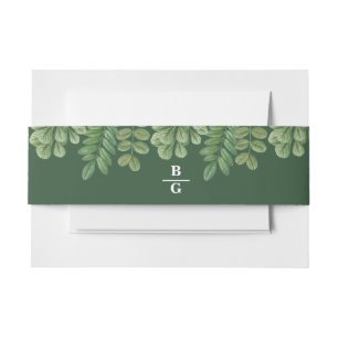 Modern Watercolor Greenery Emerald Green Wedding Invitation Belly Band