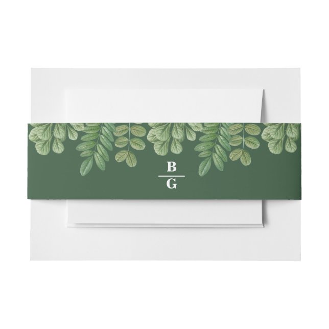Modern Watercolor Greenery Emerald Green Wedding Invitation Belly Band (Front Example)