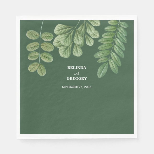 Modern Watercolor Greenery Emerald Green Wedding Napkin (Front)