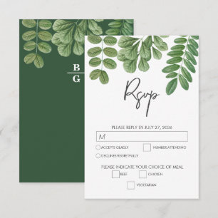 Modern Watercolor Greenery Emerald Green Wedding RSVP Card