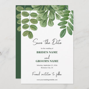 Modern Watercolor Greenery Emerald Green Wedding Save The Date