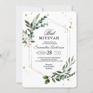 Modern Watercolor Greenery Eucalyptus Gold Frame  Invitation