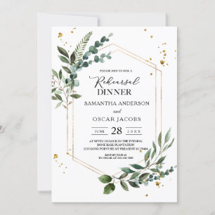 Modern Watercolor Greenery Eucalyptus Gold Frame  Invitation