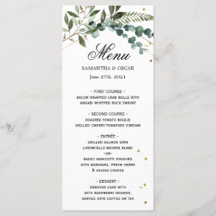 Modern Watercolor Greenery Eucalyptus Gold Frame  Menu