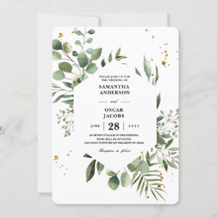 Modern Watercolor Greenery Eucalyptus Green Frame  Invitation