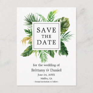 Modern Watercolor Greenery Floral Save The Date Announcement Postcard
