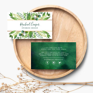 Modern Watercolor Greenery & Gold Foil Business Card
